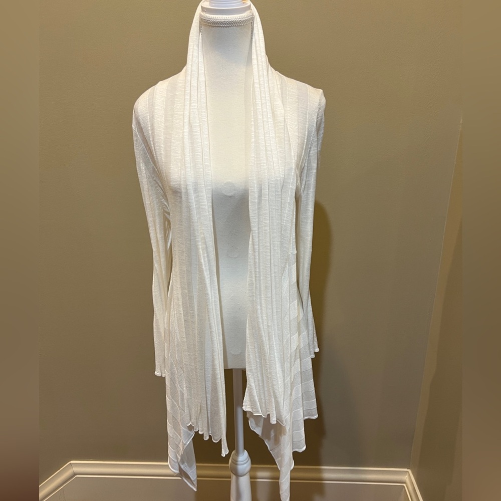 INC International Concepts White Open-Front Draped Cardigan Sweater